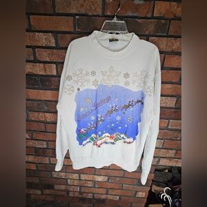 T S I Vintage Christmas white pull over sweater